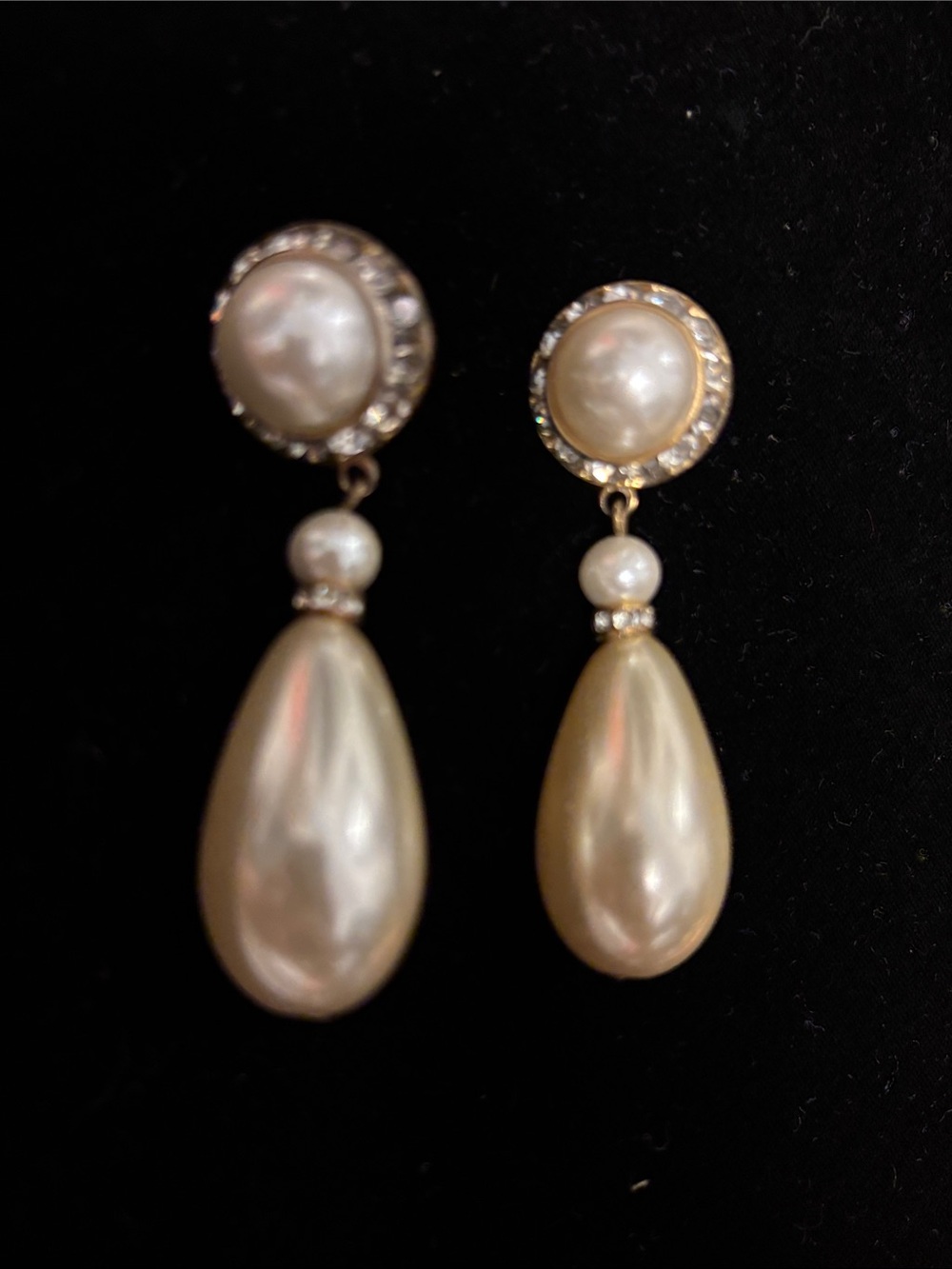 Classic Pearl Drop Earrings - Ivory Pearl Dangle with Rhinestone Accents